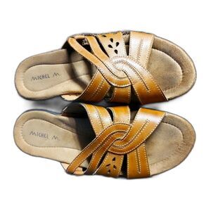 Michel M Slip-on Sandals Bali SN# 778381 Designer Leather Knotwork Pattern